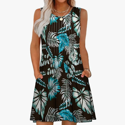 Loose Beach Vacation Casual Round Neck Sleeveless Vest Dress – JMF Products