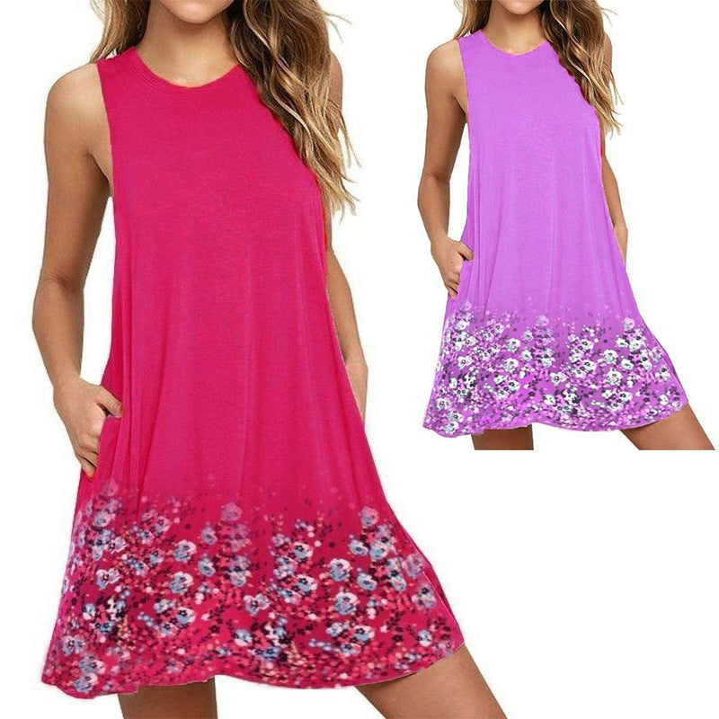 Round neck sleeveless printed vest skirt beach