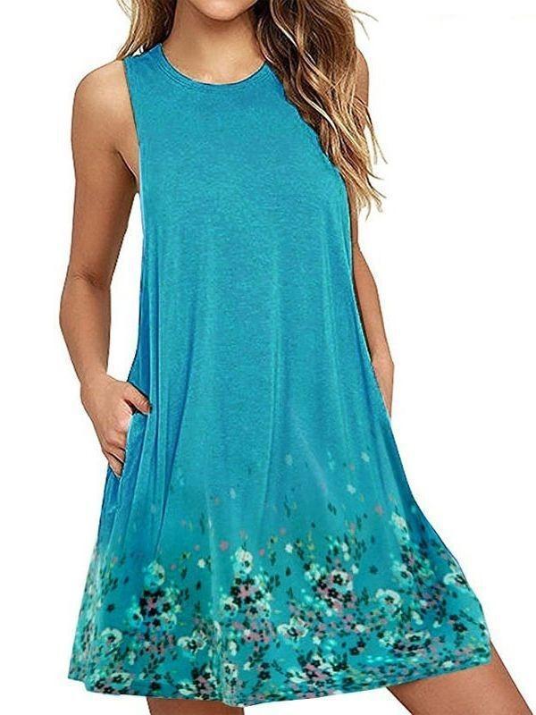 Round neck sleeveless printed vest skirt beach