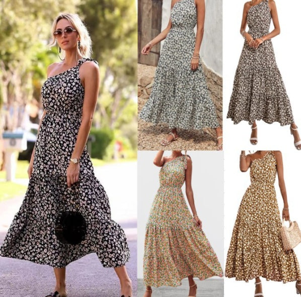 Bohemian Floral Dress Beach Vacation Big Swing Long Dress