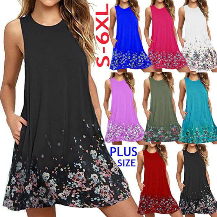 Round neck sleeveless printed vest skirt beach