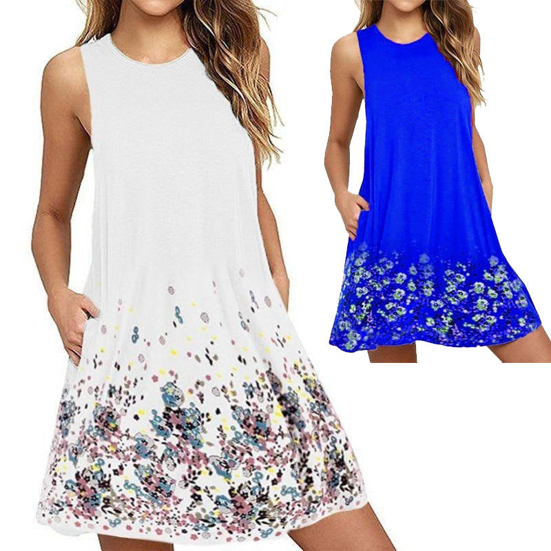 Round neck sleeveless printed vest skirt beach
