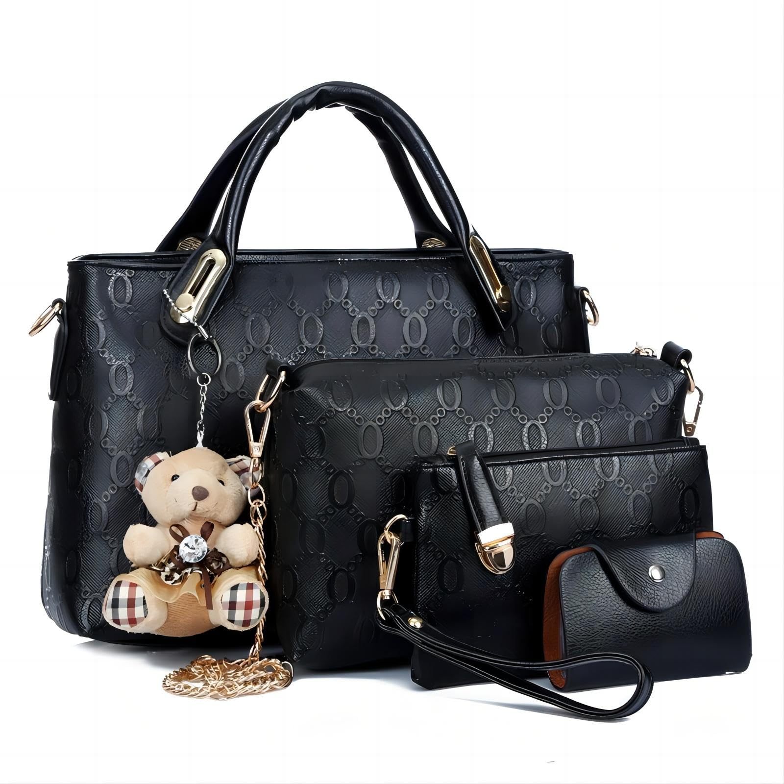 Women 4Pcs Top Handle Satchel Hobo PU Leather Handbag Set Large Tote Purse  Shoulder Bag  Card Holder