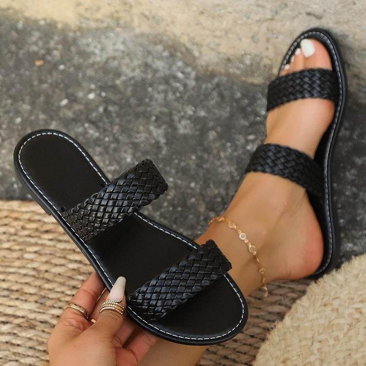 Plus Size Women's Woven Beach Slippers
