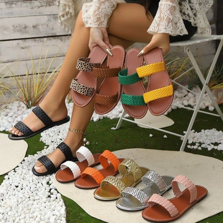 Plus Size Women's Woven Beach Slippers